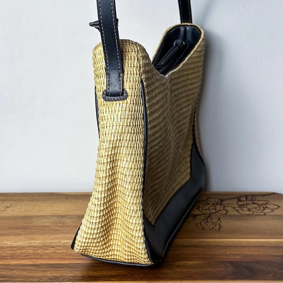 Vintage Etienne Aigner Navy Leather Shoulder Bag: Basketweave Summer Purse - Picture 4 of 7